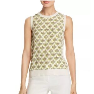Tory Burch Silk Front Merino Wool Back Sleeveless Top, Fits like a small